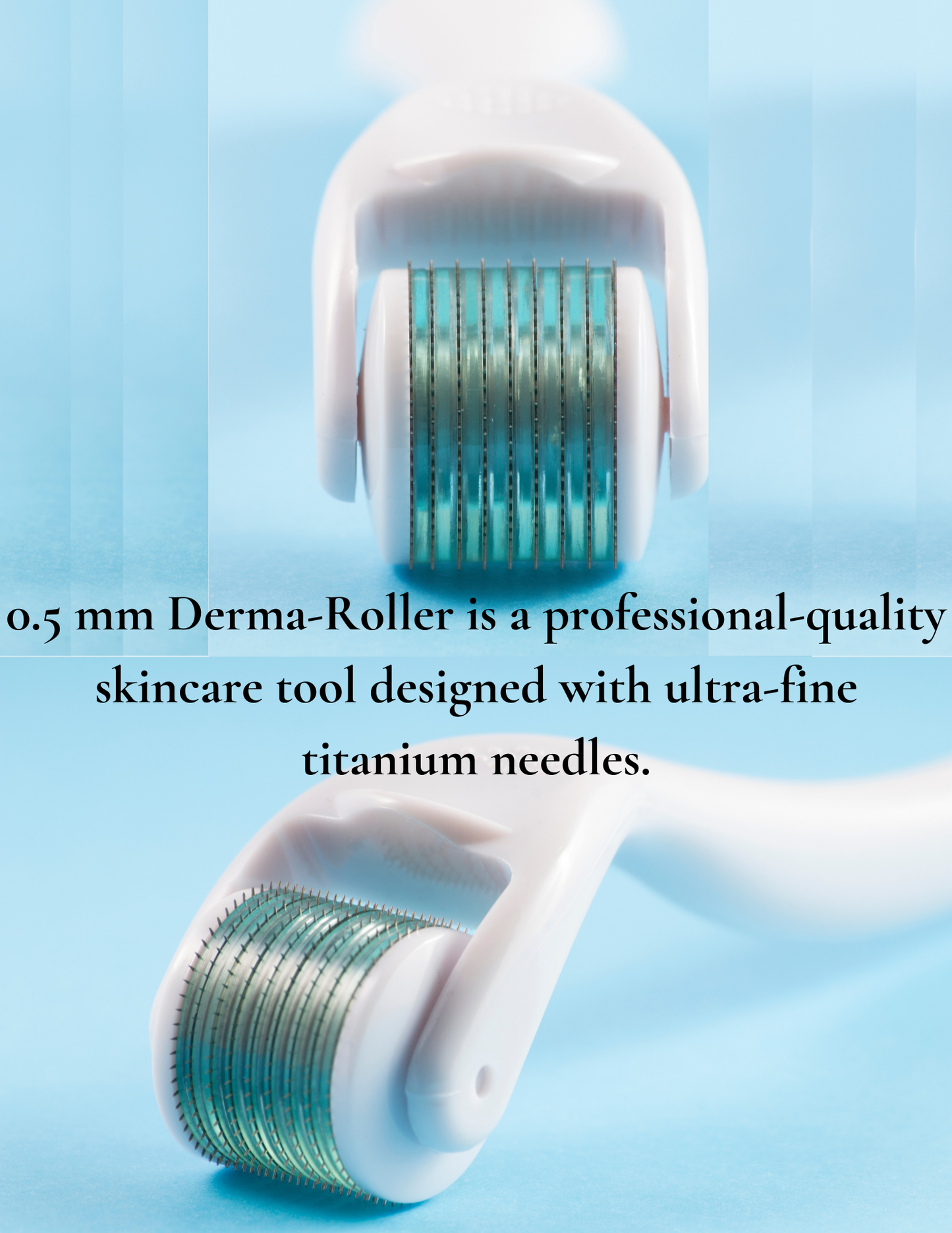 Professional-quality skincare tool with ultra-fine titanium needles on a light blue background