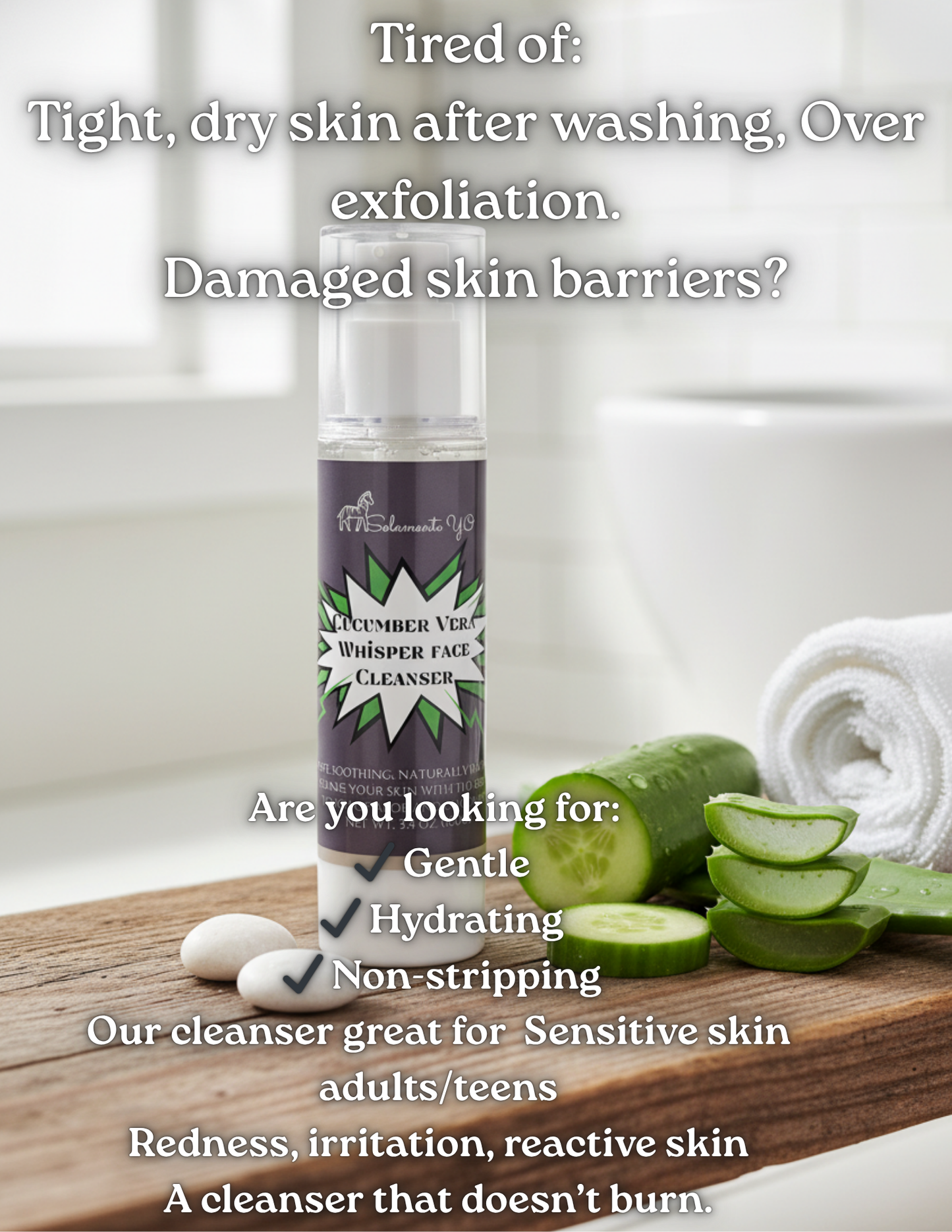 Cucumber Vera Whisper Cleanser – Gentle Face Wash for Sensitive Skin (Ages 13+)