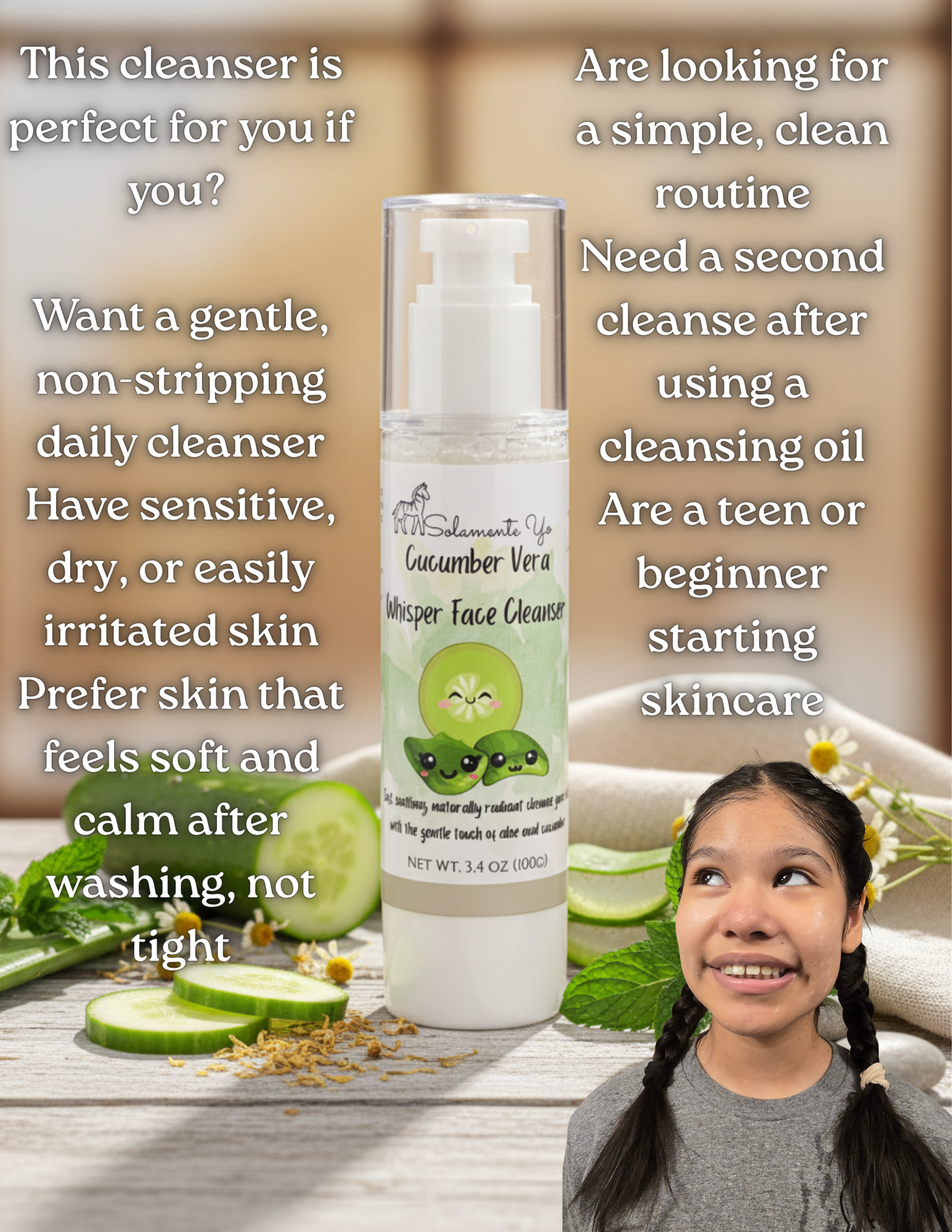Cucumber Vera Whisper Cleanser – Gentle Face Wash for Sensitive Skin (Ages 13+)